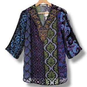 Soft Surroundings Vistosa Beaded Velvet Burnout Tunic Top Embroidered Sz PXS